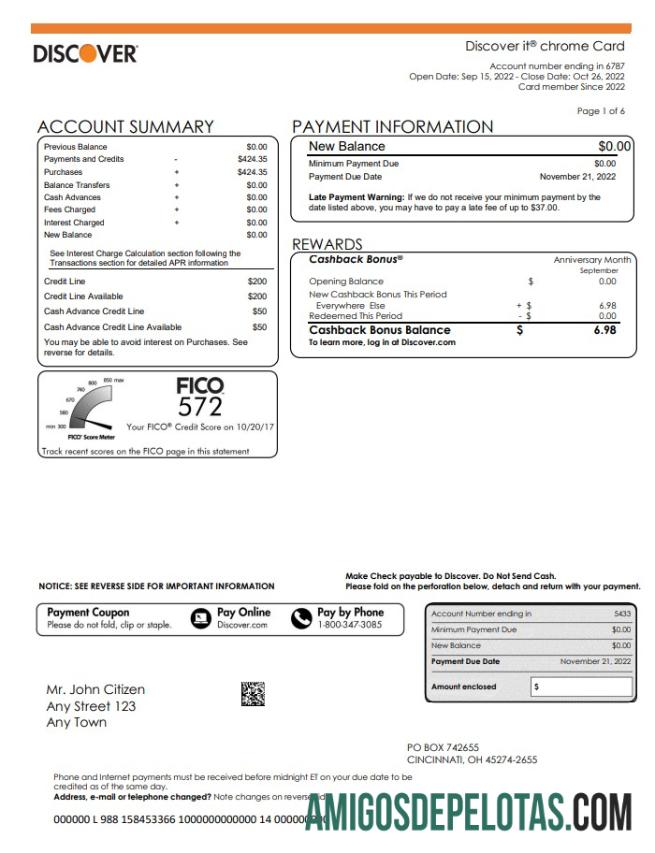 Extrato bancário realista dos EUA Discover, modelo Word e PDF, 5 páginas
